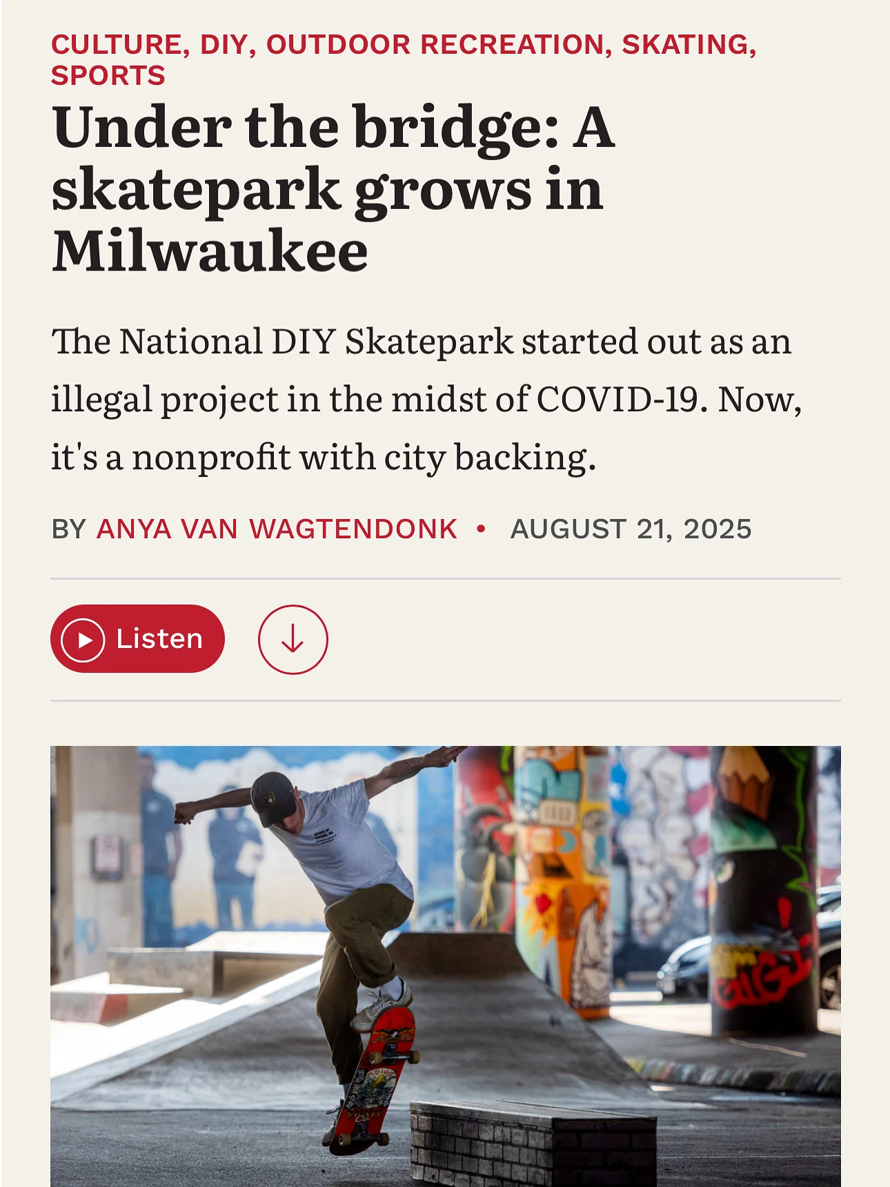 Wisconsin Public Radio feature on National DIY Skatepark