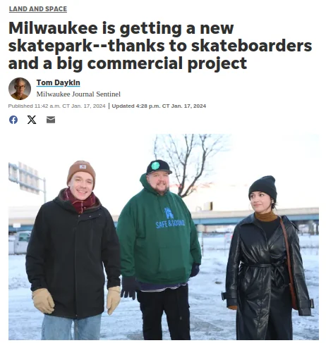 Milwaukee Journal Sentinel article on the new Milwaukee City Skatepark